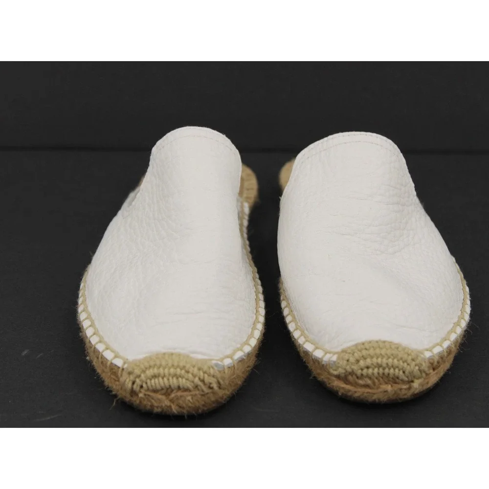Soludos Pebbled Leather Espadrille Mules Size 8.5 White